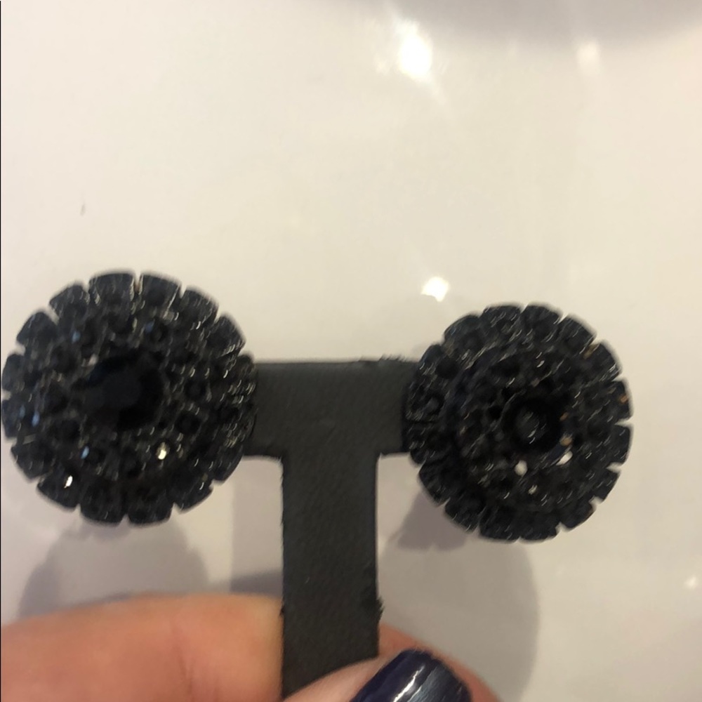 All Jet Black Crystal Button Earring